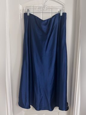 Satin Bias-Cut Maxi Skirt in Deep Navy